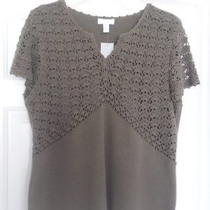 Charter Club Taupe Crochet Top -NWT - Petite Large